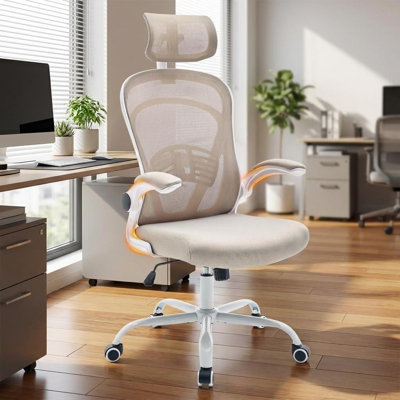 Chaise de bureau ergonomique avec accoudoirs rabattables et support lombaire, chaise de bureau d'ordinateur en filet réglable pour le bureau et les jeux, siège large
