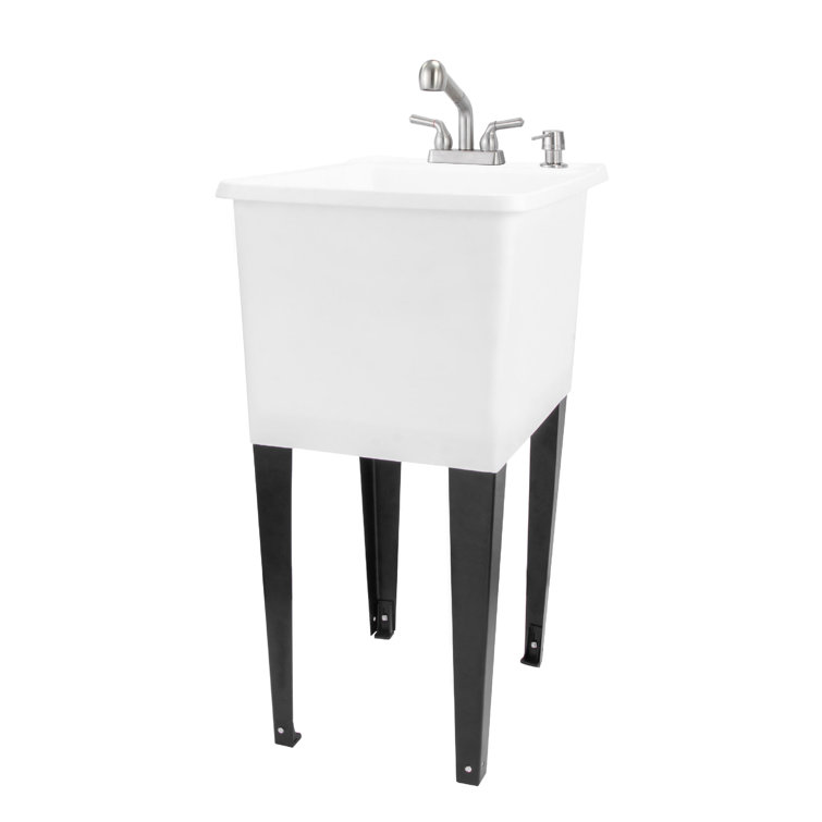 17.75 In. X 23.25 In. Freestanding Space Saver Utility Sink Pull-Out Faucet, Soap Dispenser