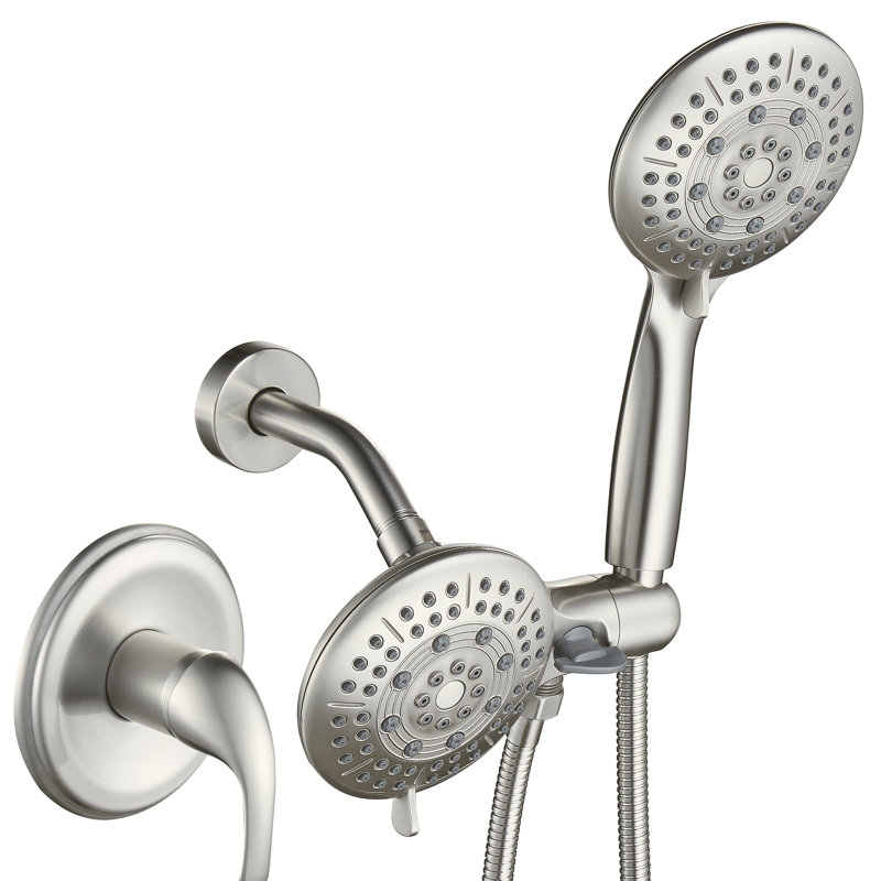 Couple 5-Spray Dual Shower Heads 4.7" Shower System with 2-in-1 Spray Pattern, Rough-in Valve, Brushed Nickel