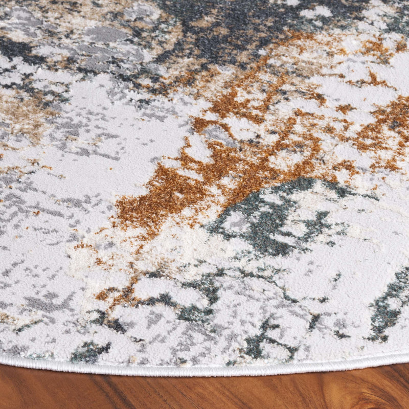 Joonyoung 100 Performance Abstract Rug, Round 6'7"