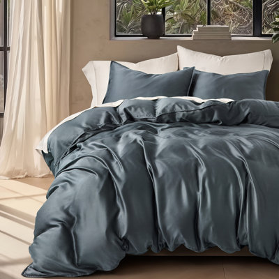 EverGrace Tencel Sateen Duvet Cover Set Cooling Breathable Moisture Wicking Silky Soft Luxury Bedding Set with 2 Pillow Shams