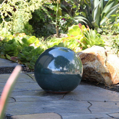 Ceramic Glazed Garden Sphere 16 Inch – Outdoor Decorative Gazing Ball Orb for Lawn, Patio, Yard & Home Decor, Green Mirage