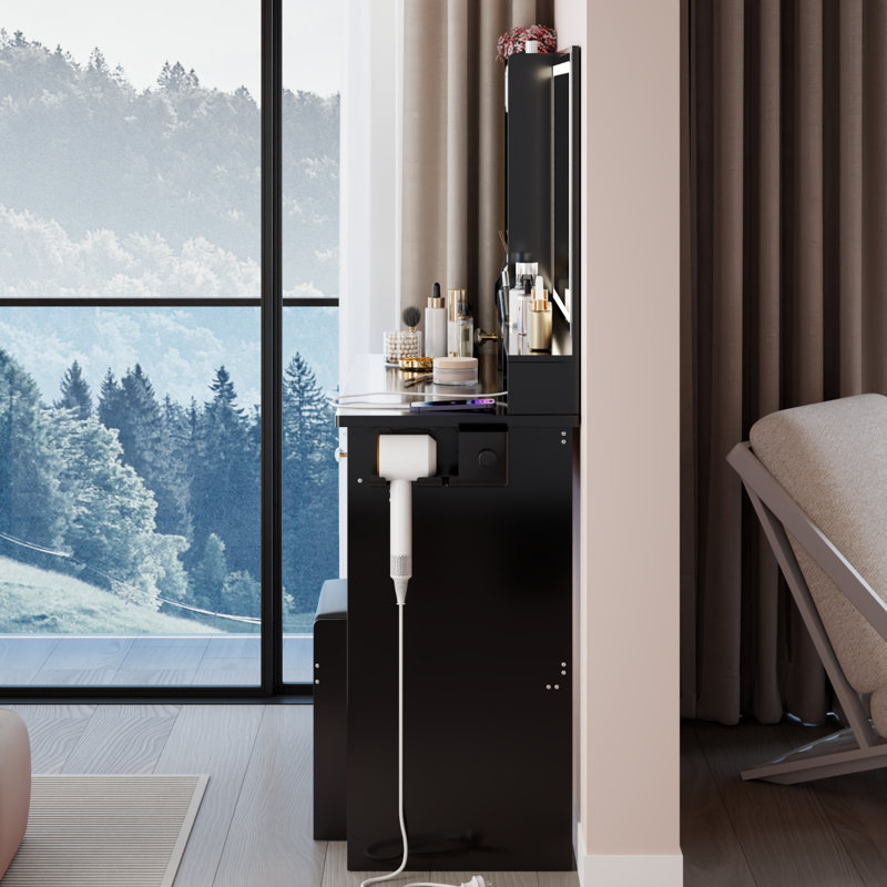 41" Vanity Table With LED Mirror And Storage For Large Space, Black