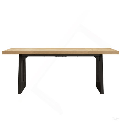 Table de salle à manger de 71 po en chêne et noir pour 6 à 8 personnes, grande table de salle à manger rectangulaire rustique avec pieds en bois massif, centre de table rétro pour la salle à manger et le salon