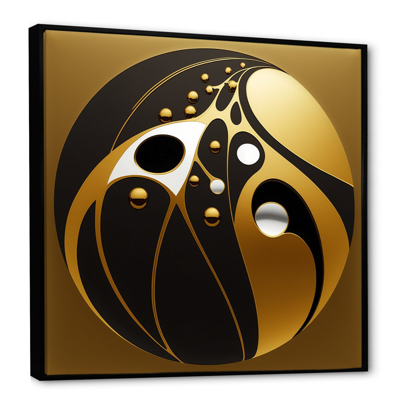 Creasman Golden and Black Sphere I - reproduction sur toile, H 16 po x l 16 po x P 1 po, Cadre flottant noir