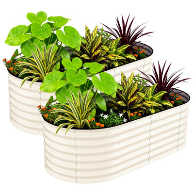 6x3x2 ft Galvanized Raised Garden Bed, Heavy-Duty Oval Metal Planter Box with Open Bottom & Safe Edges 2-Pack