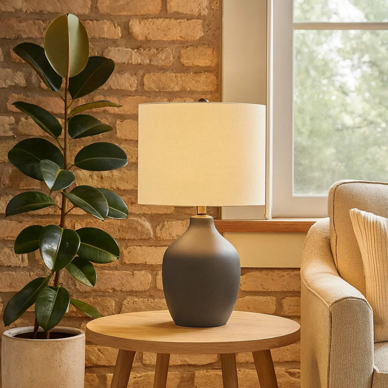 Lighting, Table Lamp, Gray, Beige, 24'' H X 14'' W X 14'' D