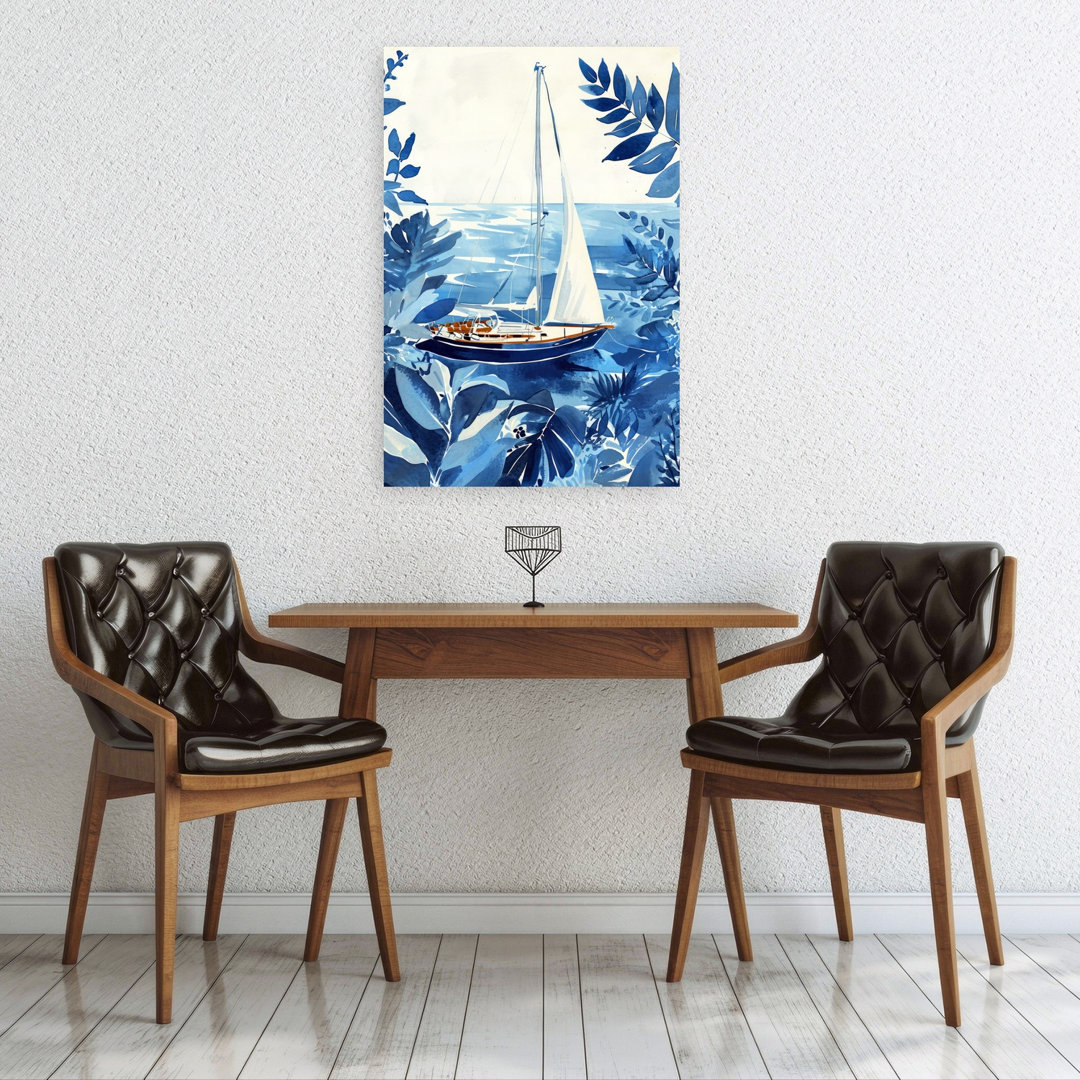 Blue Tropical Sailboat Peaceful Serene Abstract Coastal Nature Wall Art Print