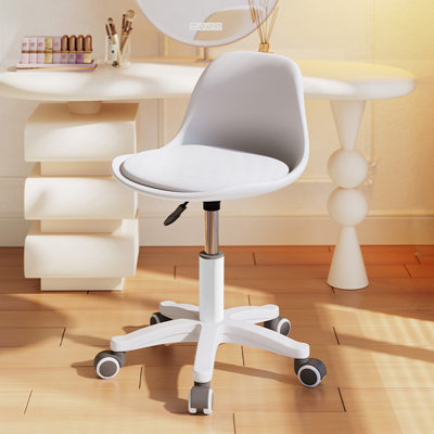 Chaise de bureau pivotante sans accoudoirs, dossier bas, réglable en hauteur et avec soutien lombaire, pour étudiants, blanche. Modèle XUEGW.