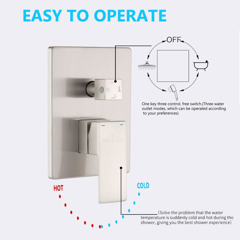 Brushed Nickel Wall Mounted Rain Shower System with Handheld