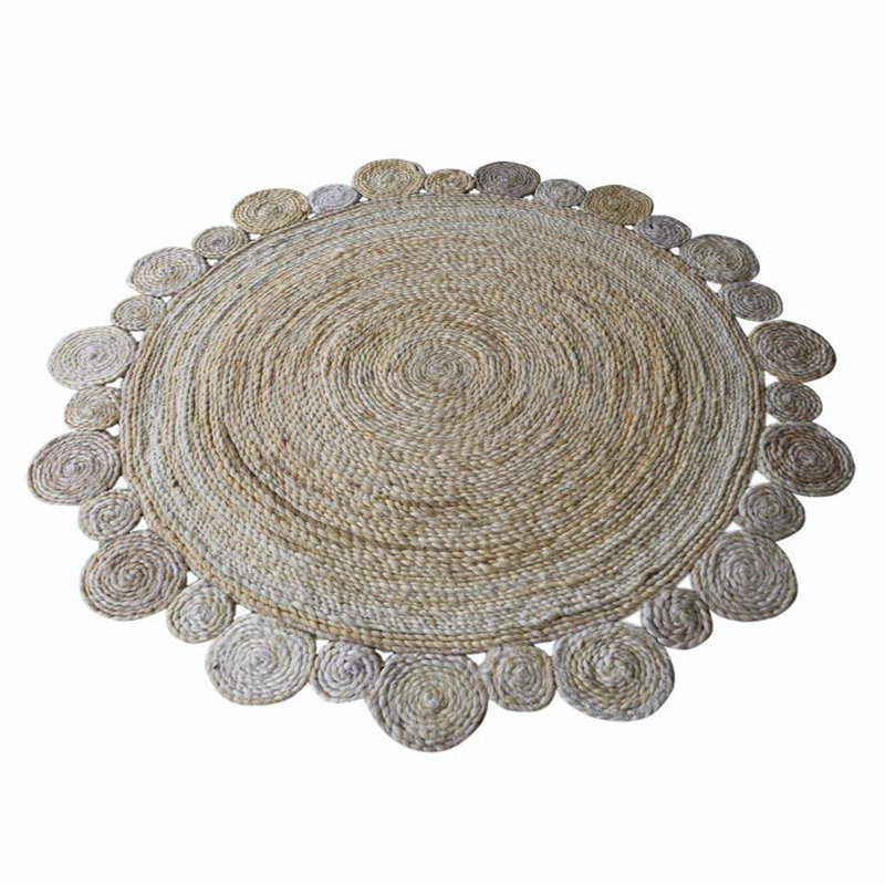 Amoll Hand Woven Jute Eco-Friendly Solid Area Rugs - Round, Cream Color, Oriental Design, Low Pile, Natural Fiber, Outdoor Indoor Handmade Area Rugs for Living Room, Bed Room