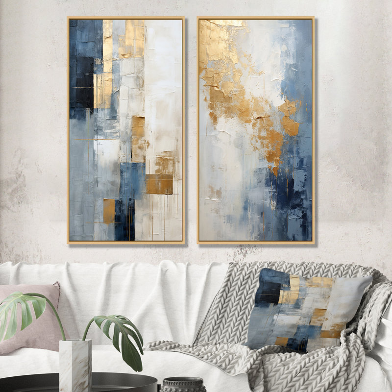 Danita - Ensemble de 2 reproductions d'art sur toile abstraites, H 32 po x l 33 po, Encadrement brun