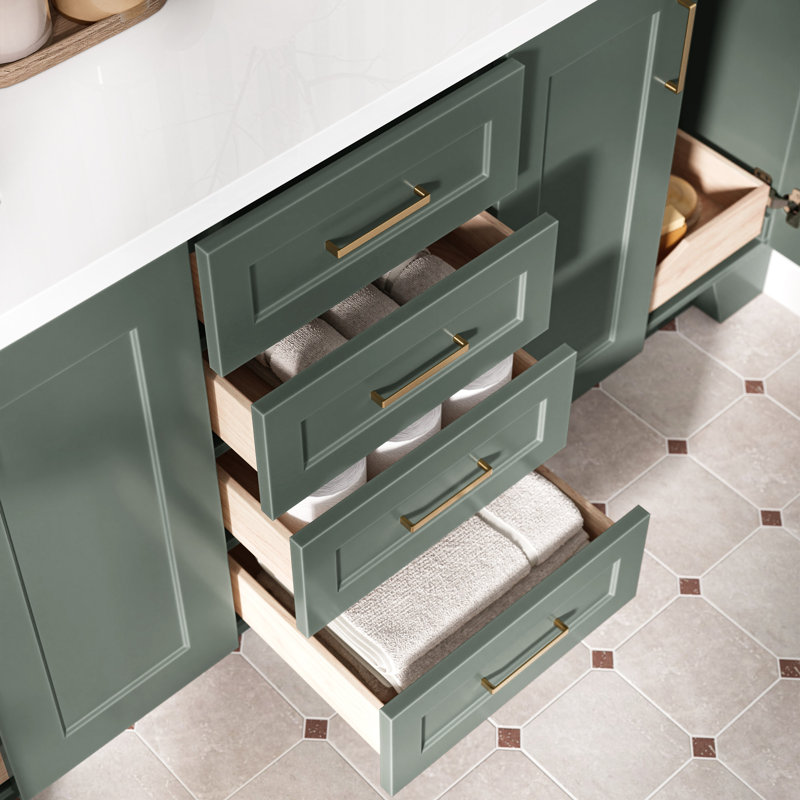73 IN.  Single Bathroom Vanity, Rectangular,  White Quartz, Vintage Green