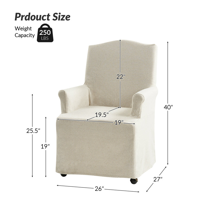 Gatlinburg Traditional Slipcovered Dining Chair with Hooded Caster Wheels, Tan