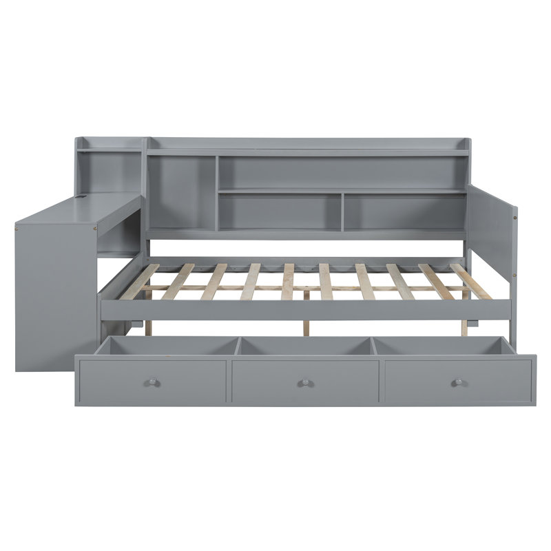 Full Gray Daybed W/ Desk & 3 Storage Drawers