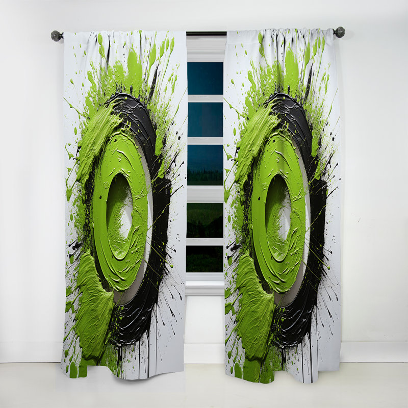 Ermentrude Green Spiral Neon Fusion I - Rideau moderne - Velours obscurcissant - 1 panneau, L 52 po x L 84 po