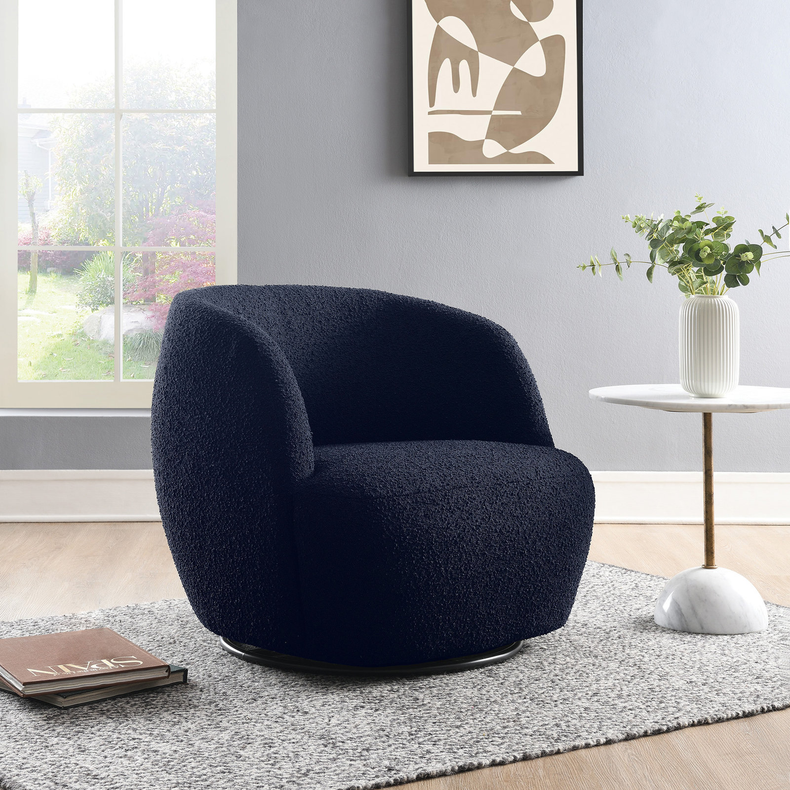 Agridaki Pine Swivel Armchair, Blue Polyester
