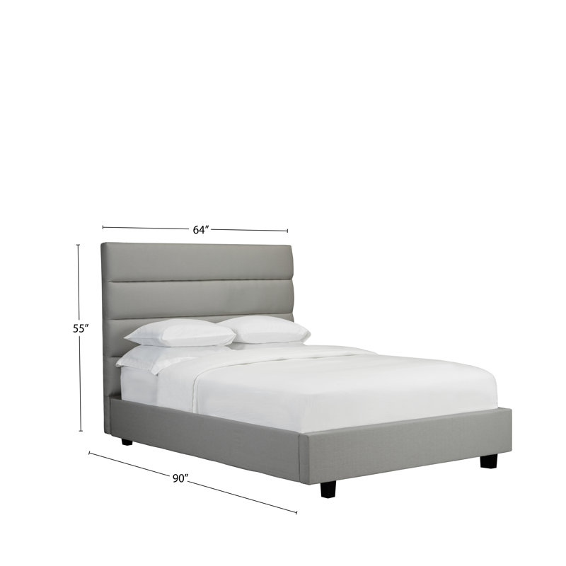 Lit plateforme tapissier capitonné Straughter, Grand, Lin - Gris