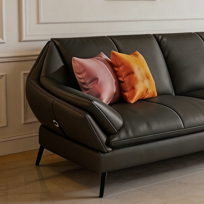 Canapé modulaire en cuir véritable gris foncé, H 32,28 po x l 74,80 po x P 36,61 po
