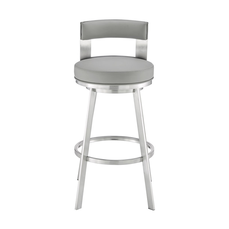 Kevontae Swivel Counter & Bar Stool, Counter Stool (26" Seat Height), Light Grey Seat/ Brushed Stainless Steel Frame