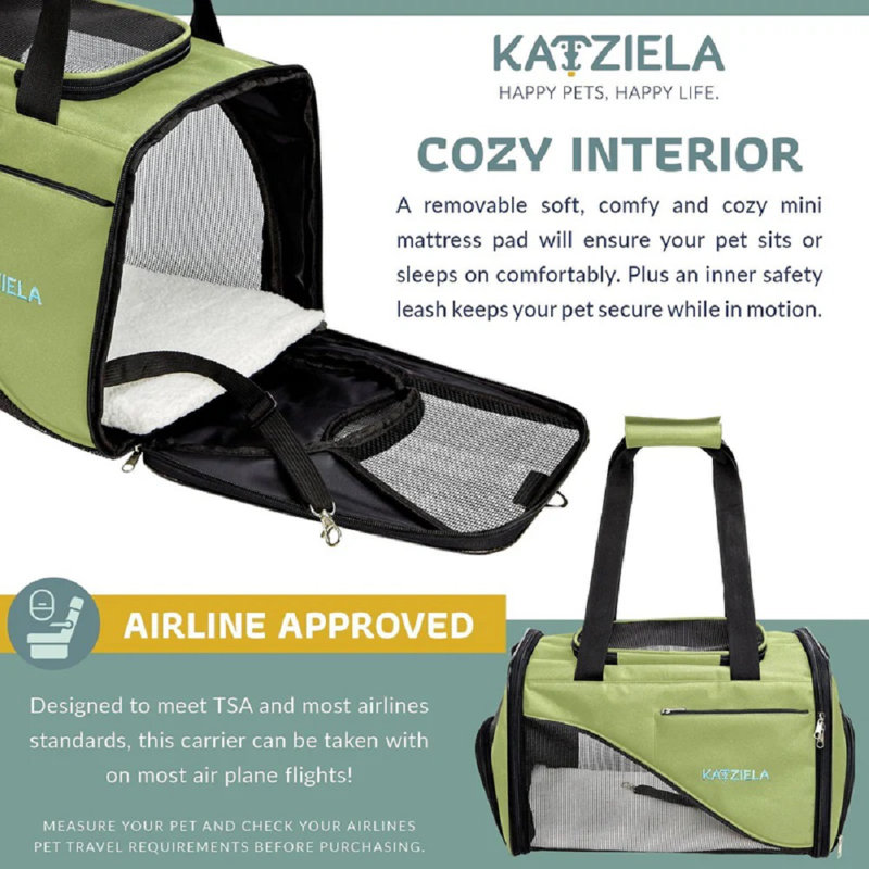 Olive Green Soft-Sided Rolling Airline Approved Pet Carrier