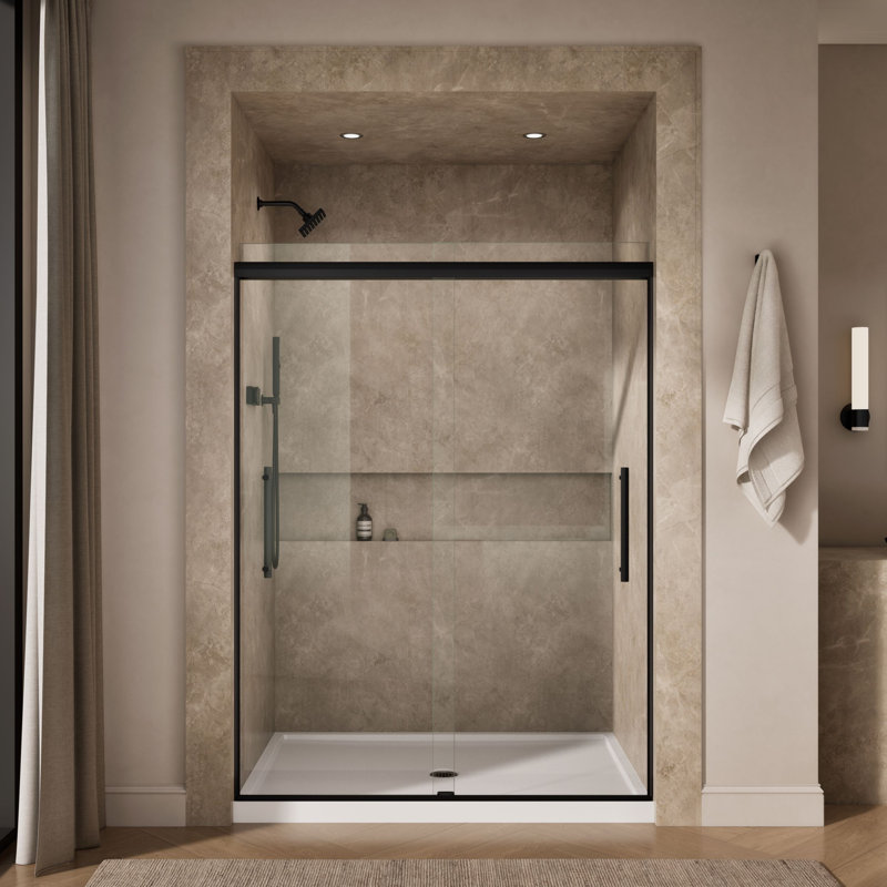 Pleat Frameless Sliding Bath Door, Black