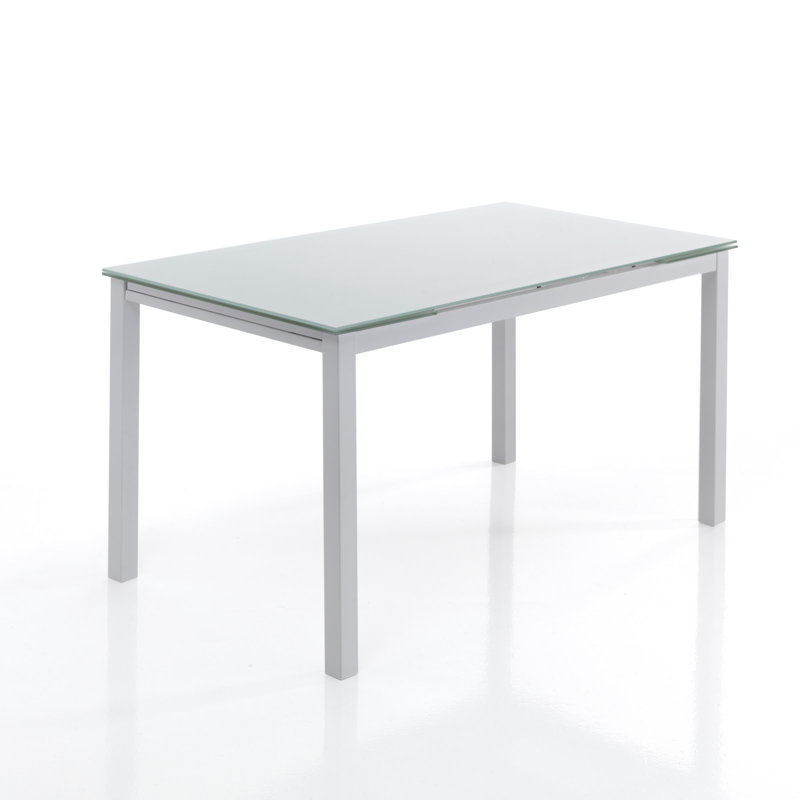 Dafne Glass Top Metal Base Dining Table, White