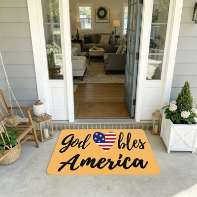 Tapis de bienvenue pour entrée de drapeau de cœur «God Bless America» de l'Independence Day 20 po x 32 po