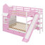 Lit superposé double de style château, lit superposé en bois avec 2 tiroirs et 3 tablettes, cadre de lit avec glissière et escalier de rangement-981346577