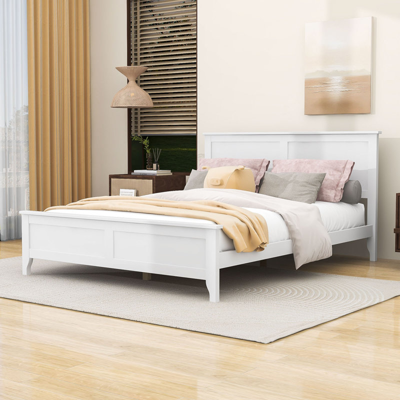 Lit plateforme en bois avec tête de lit et pied de lit Disaya, Blanc, Grand
