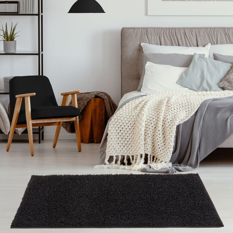 Myshaggy Collection Rugs Solid Design in Black, Rectangle 60 x 110cm
