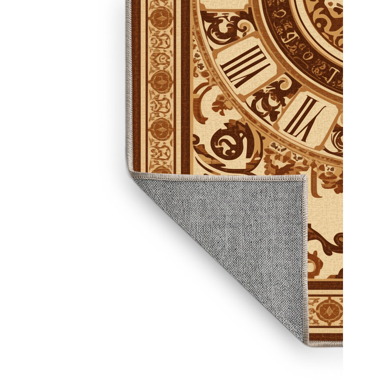 Tapis oriental brun et beige lavable à la machine, 2 x 5