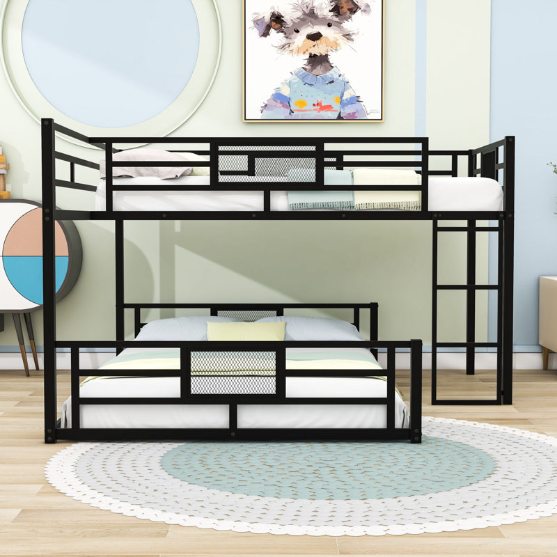 Ardeha Twin Over Full Metal Bunk Bed With Guardrails, Black