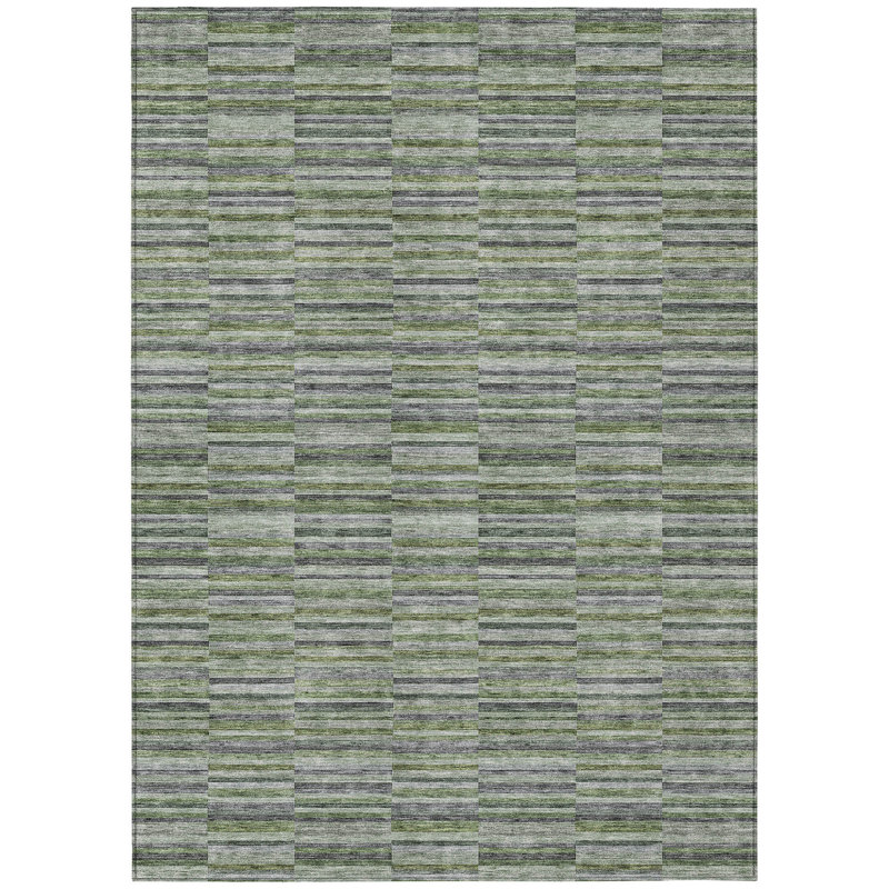Tapis extérieur lavable rayé vert olive et gris 8 pi x 10 pi