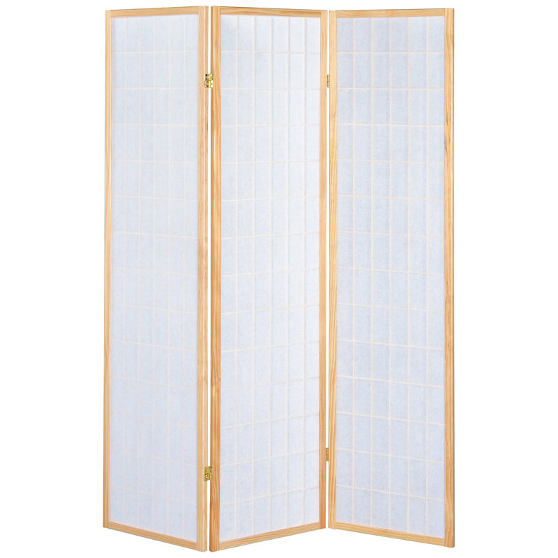 Paravent à 3 panneaux pour la séparation des espaces, mélange de bois d'hévéa biologique et de papier blanc, H 71,04 po x l 52 po, paravent décoratif à fonctionnalité moderne, finition, combinaison, pouces de hauteur, largeur, apparence