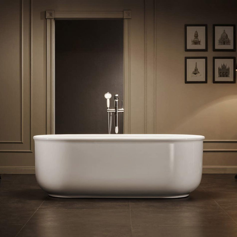 67'' x 31.5'' Freestanding Soaking Acrylic Bathtub, White / White Drain