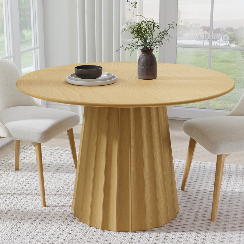 Solid Wood Dining Table Round Pedestal Kitchen Table, 30"H x 46"L x 46"W, Oak