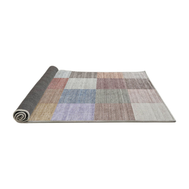 Tapis gris/rose/rouge contemporain, Rond 7 pi