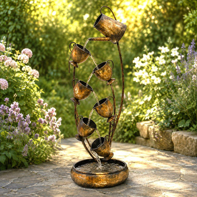 47.5" Tall Cascading Metal Teacups and Kettle Fountain