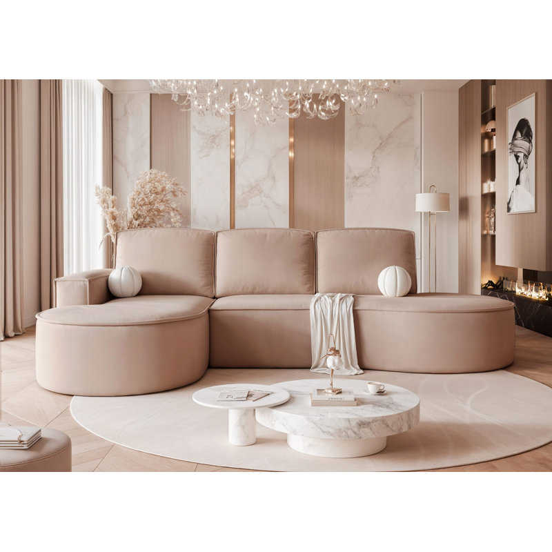 6 Seater Corner Sectional, Blush Pink, Left Hand Facing
