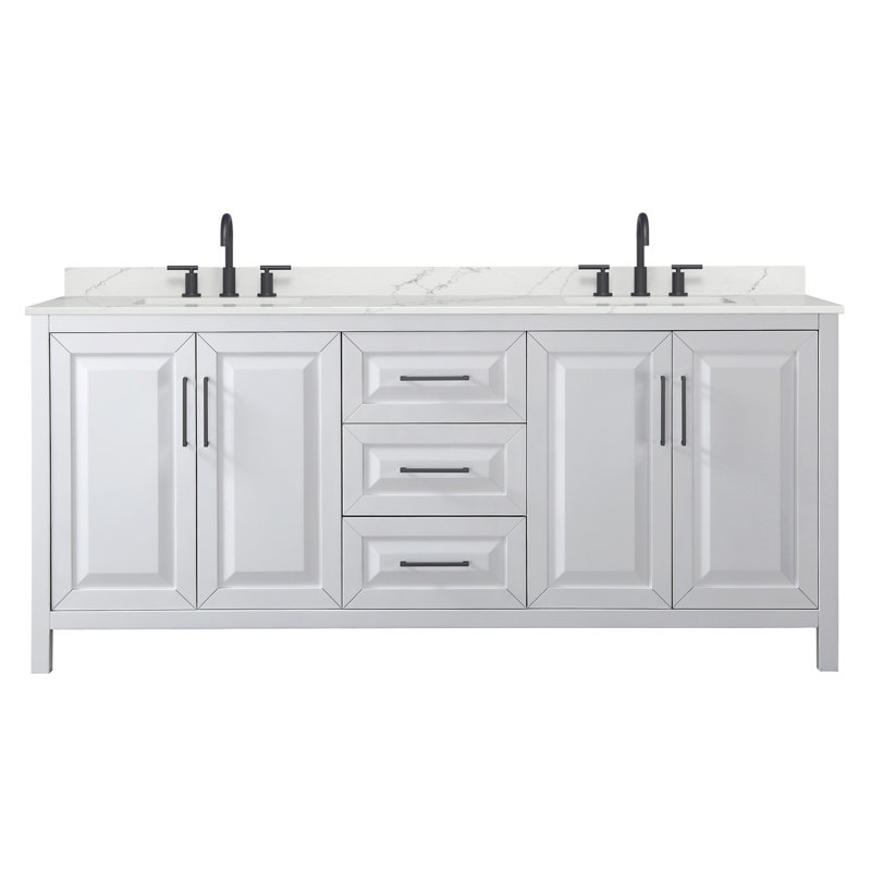 Daria 80'' W Vanity, White, Matte Black, White Quartz