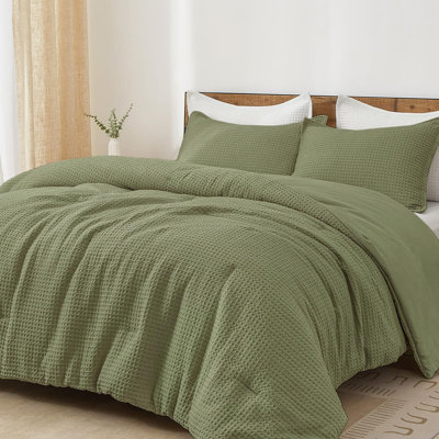 PHF Ultra Soft Waffle Weave Comforter Set, 3 Pieces Lightweight Breathable Comfy Bedding Set, Comfy Textured 1 Comforter with 2 Pillow Shams
