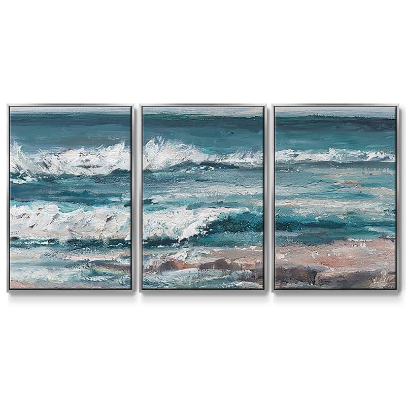 Ocean Breakers I - 3 pièces, reproduction sur toile, H 24 po x l 48 po x P 2 po, Argent