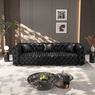 105.7" Modern Faux Leather Button Tufted Design Upholstered Modular 3-Seater Sectional Couch