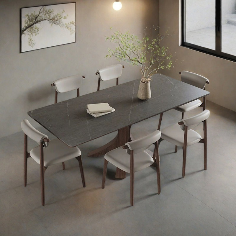 Table de salle à manger élégante en chêne et ardoise mat, H 29,5 po x L 55,1 po x l 31,5 po