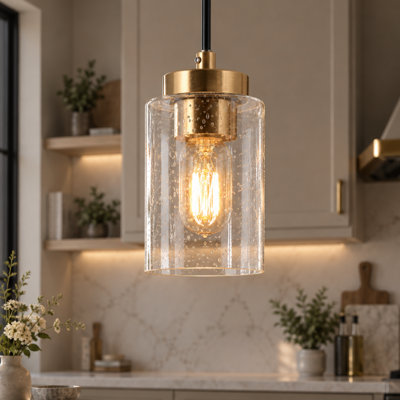 Grisella 1 - Light Single Cylinder Kitchen Island Pendant with Seeded Glass(1-Set)