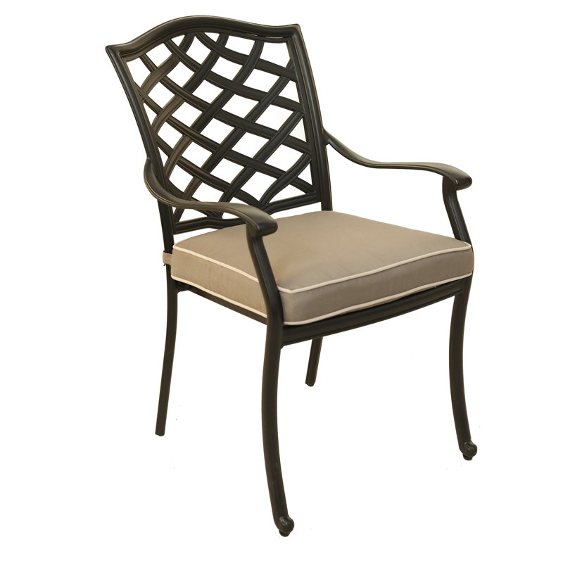 Chaise de terrasse avec coussin Annecorinne, Tissage uni ardoise coulée Sunbrella®, Espresso brun