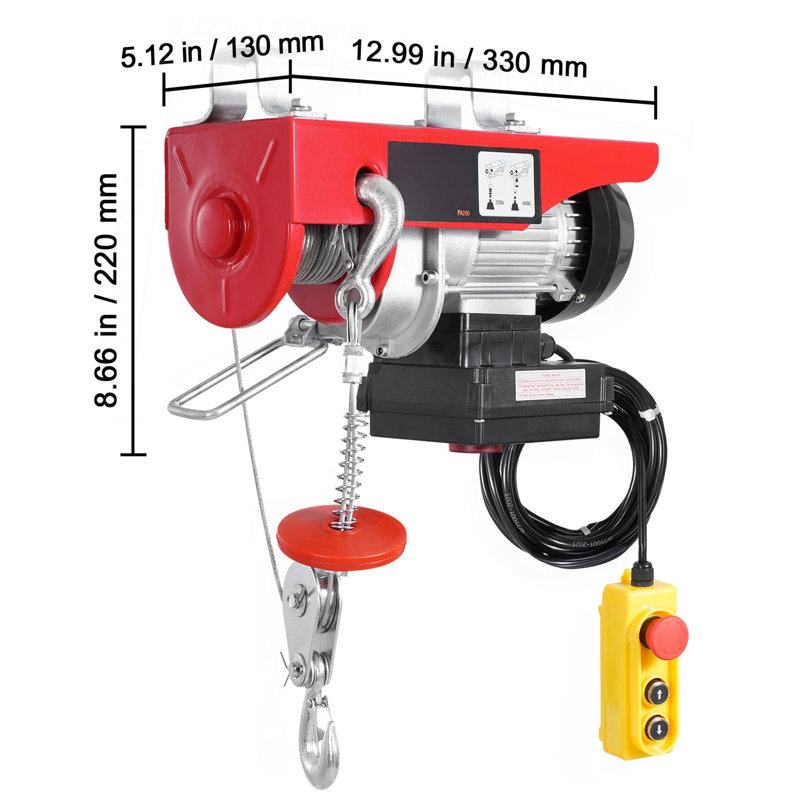 Treuil à grue électrique sans fil de 440 lb 328 pi et télécommande câblée de 14 pi