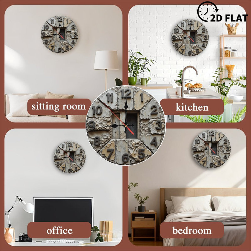 Stone Wall Clock Roman Numerals Vintage Home Decor