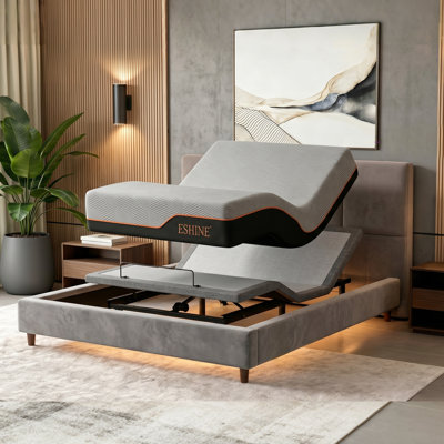 Adjustable Bed with 14" Mattress, Massage, Wireless Remote, App Control, Zero Gravity, Underbed Light, USB & Type C Ports on both sides